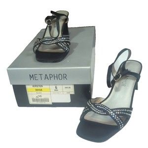 Metaphor Kirsten Black Rhinestone  Strappy Block Heels Women 6 M Formal